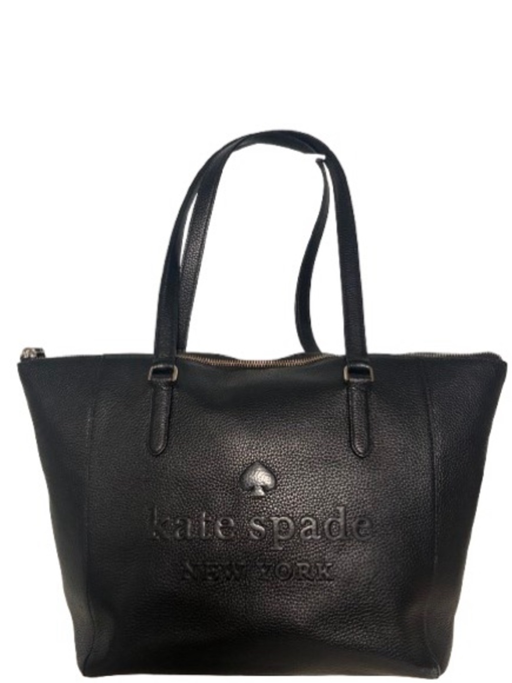 Kate Spade Sienna Large Black Pebbled Leather Tote with Embossed Signature Logo.